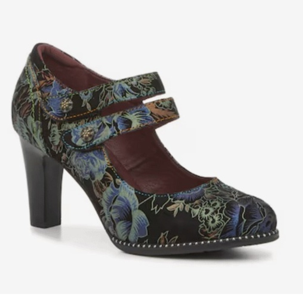 NEW L'Artiste Showy Mary Jane Suede Floral Pump EU‎ 38/ US 7.5 - 8